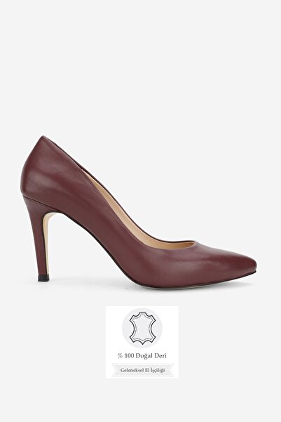TUNAELLİ Women's Burgundy Genuine Leather Size 35-41 Heel Stiletto Shoes