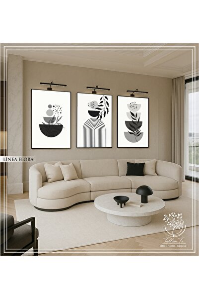 Tablomtr Linea - Dijital Baskılı Siyah Metal Çerçeveli Gerçek Camlı 3'lü Deko...