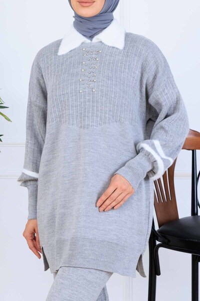 benguen Stone Embroidered Knitwear Set S1009 Gray