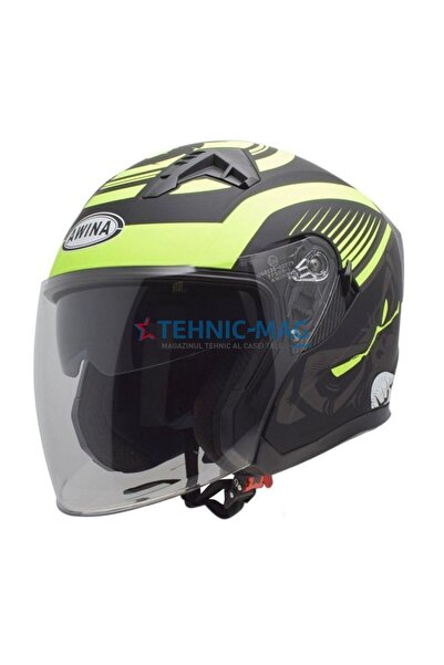 Awina Cască de motocicletă deschisă JK528 Negru-Galben Mat Mărimea L ECE