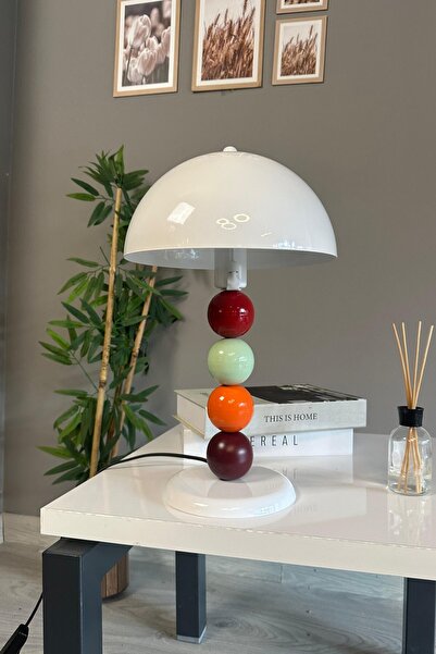 Bamyum Beyaz Mantar Masa Lambası Renkli Boncuklu Modern Metal Masa Aydınlatma...