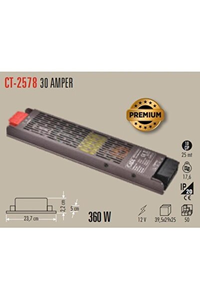 Cata CT-2578 30 Amper 12V ŞERİT LED TRAFOSU (360W) (SLIM-FANSIZ)