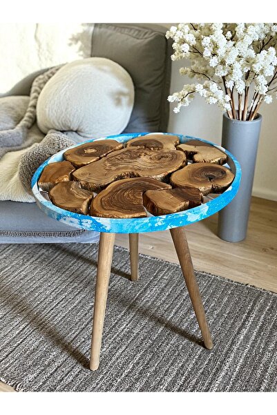 Home Olivia Zeytin Ağacı Aqua Print Kaplama Üst Çerçeveli Dekoratif Yan Sehpa