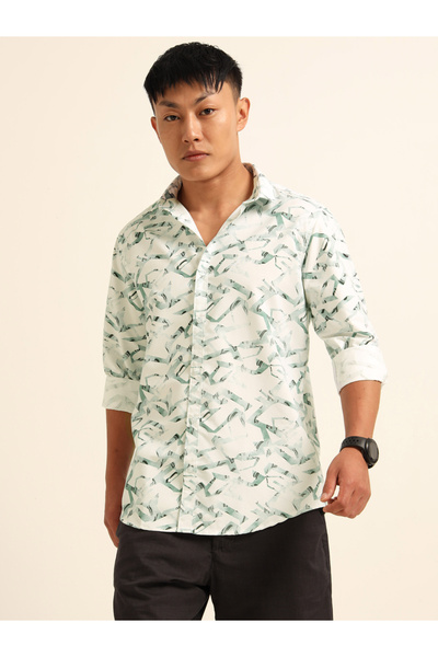 Bushirt By Styli Men Green All Over Print Casual Shirt