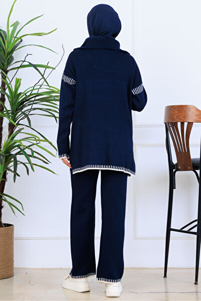 benguen Zippered Collar Knitwear Set S1105 Navy Blue