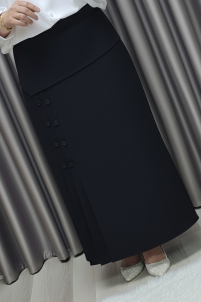 Elmas Tesettür Γυναικεία Ρούχα Μεγάλου Μεγέθους Φούστα με κουμπιά Suna