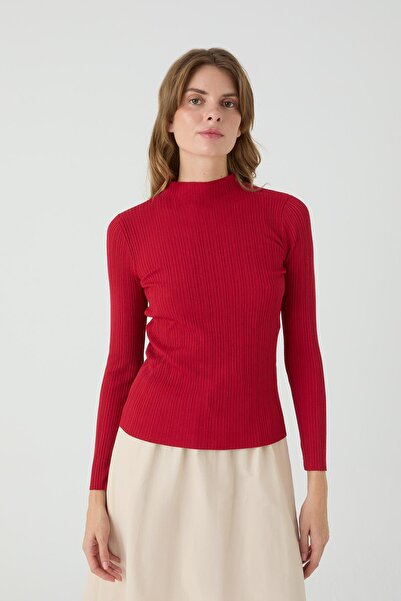 inspiration Long Sleeve Corded Fabric Knitwear Bodysuit Red