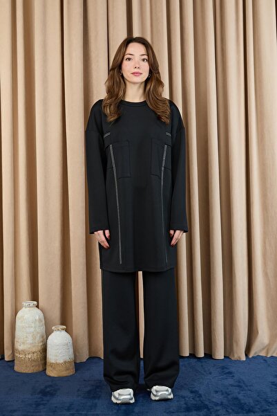 Puane Women's Stone Detailed Trouser Suit - 14379Tks - Black