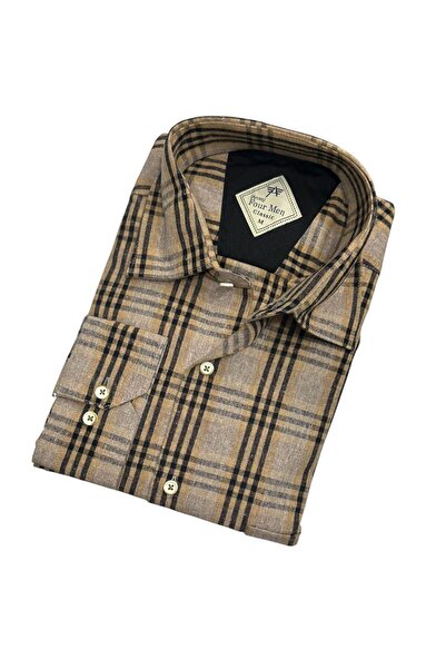 GÖMLEK GALERİSİ Classic Wide Cut Plaid Flannel Long Sleeve Men's Shirt