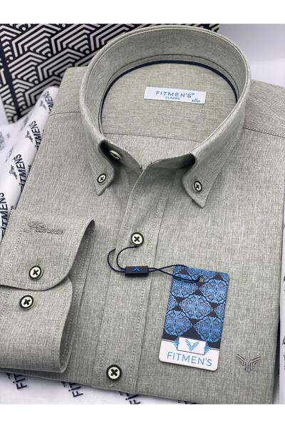 Fitmens Classic Long Sleeve Lapel Buttoned Pocketless Gift Boxed Men's Shirt Fs-004209 - Green