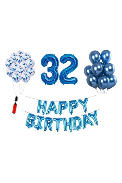 OEM Σετ μπαλονιών, 36 τεμ., «HAPPY BIRTHDAY», 32α γενέθλια, αριθμός από αλουμ...