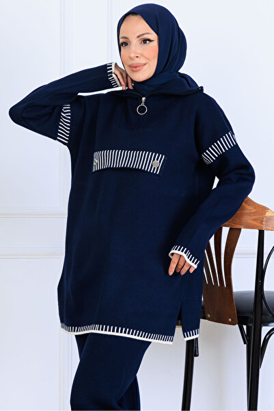 benguen Трикотажний комплект з застібкою на комірі S1105 Синій