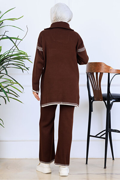 benguen Σετ πλεκτό με φερμουάρ στο λαιμό S1105 Καφέ