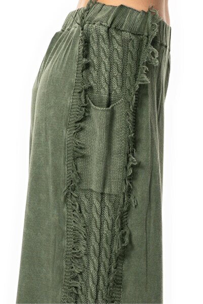 Eliş Şile Bezi Elastic Waist Aylin Autumn and Winter Long Pocket Knitwear Pants Khaki Hk