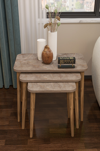 GOLDFALEZ Zigon Sehpa Ahşap KR Torna Ayak 3'lü Gordion