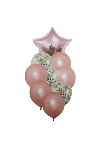 Domi Party & Gifts Set of 9 foil and latex balloons, rose gold star