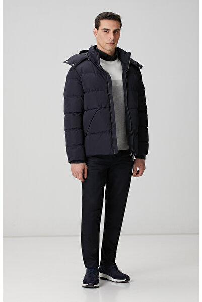 Network Lacivert Kapüşonlu Kapitoneli Casual Kaban