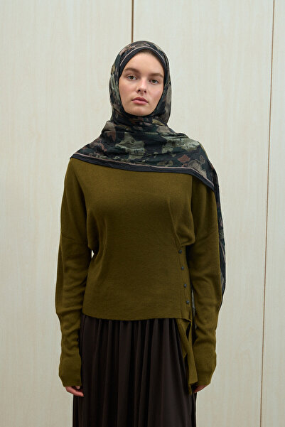 cs camellia scarf Pretty Kraş Shawl - Green-Black