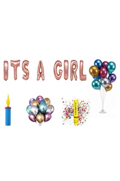 OEM Set baloane Its A Girl, cadou pentru decor tort, 69 buc, auriu-roșu