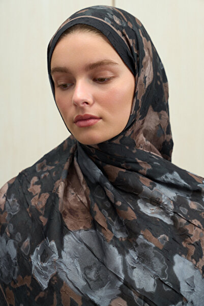 cs camellia scarf Pretty Kraş Shawl - Black-Beige