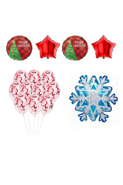 Domi Party & Gifts Set de 15 baloane folie – fulg de nea, stele roșii, baloan...