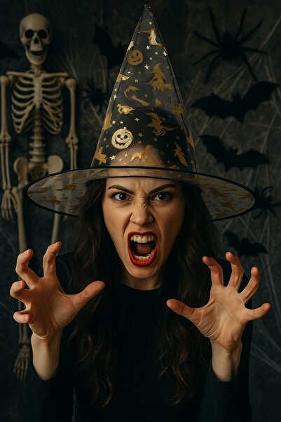 TOYFEST Accesoriu pentru costum de Halloween, din tul transparent, cu model de dovleac de culoare aurie