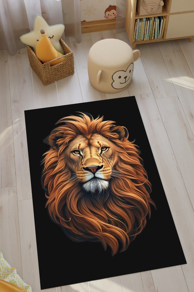 HalıOnline Aslan Desenli Taraftar Dijital Baskılı Makinede Yıkanabilir Kaymaz...