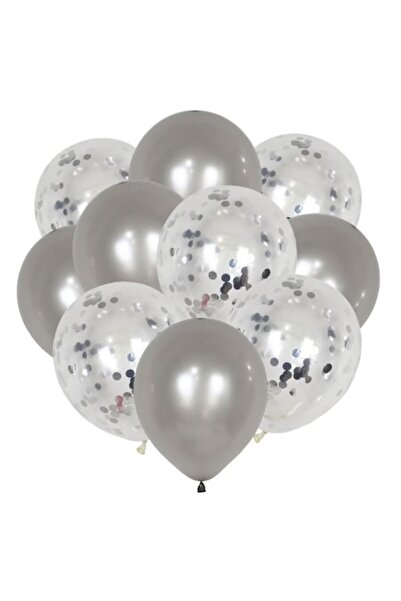 Domi Party & Gifts Baloane aurii decorate cu confetti argintii, 10 bucăți