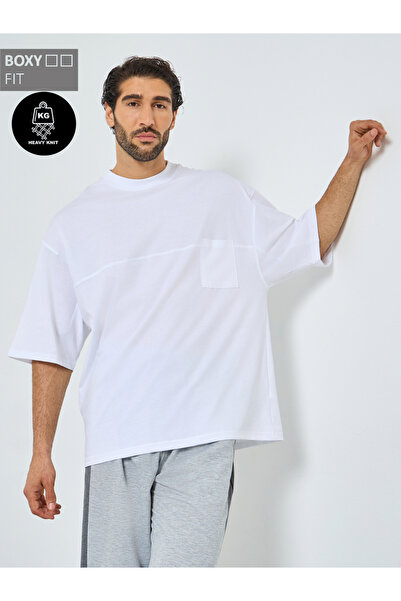 Styli Men White Heavy Jersey Boxy T-Shirt with Pocket