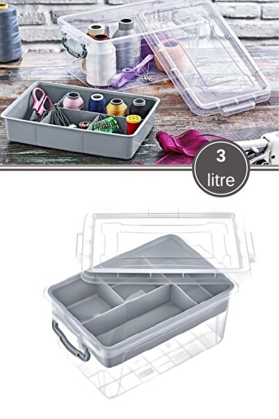 Flora Bölmeli Kilitli Saklama Kutusu, Bujiteri Takı İlaç Dikiş İp Kırtasiye Oyuncak Organizer 3 Litre