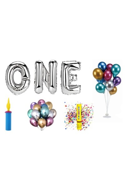 OEM Set baloane One, decor tort cadou, 64 buc, argintii