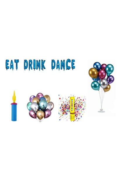 OEM Set Baloane Eat Drink Dance, cadou decor tort, 74 buc, Albastru