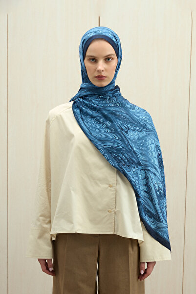 cs camellia scarf Σάλι Ebruel Kraş - Ναυτικό μπλε