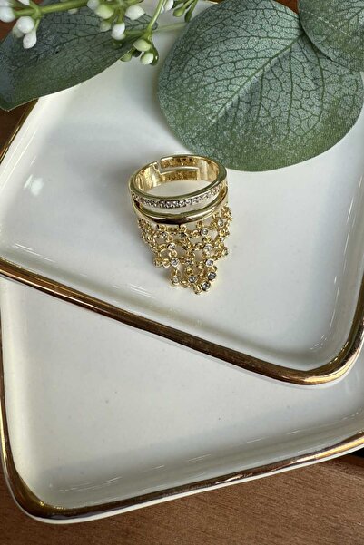My Joyas Design 14K Altın Kaplama Sallantılı Yoncalar Yüzük Gold