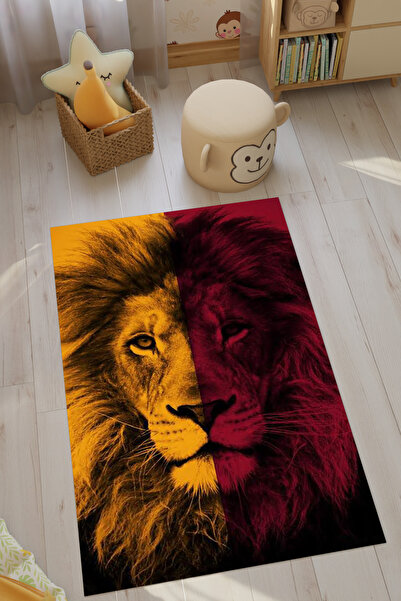 HalıOnline Aslan Desenli Taraftar Dijital Baskılı Makinede Yıkanabilir Kaymaz Leke Tutmaz Çocuk Odası Halısı