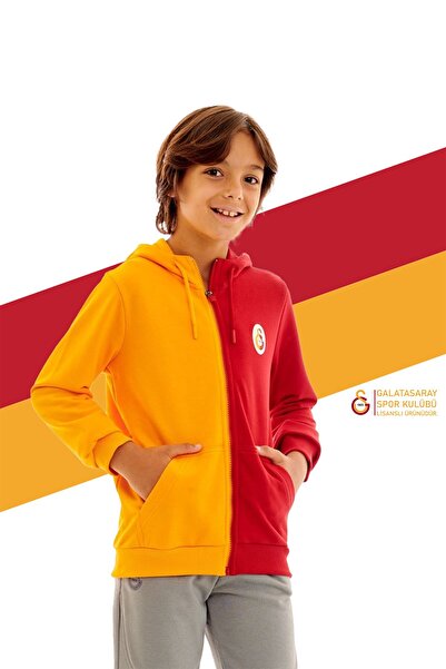 Galatasaray Orijinal Sarı Kırmızı Kapüşonlu Çocuk Sweat