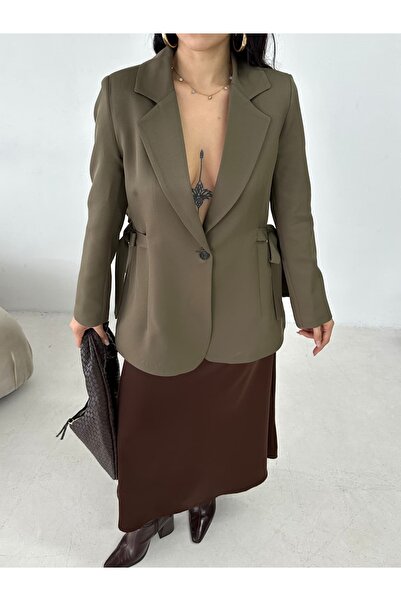 MYGİYİMİSTANBUL Μπλέιζερ με κορδόνια στο πλάι/λεπτομέρειες με κορδόνια Μοντέρνο και κομψό