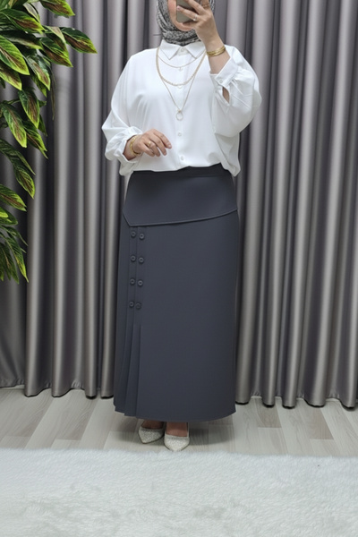 Elmas Tesettür Γυναικεία Ρούχα Μεγάλου Μεγέθους Φούστα με κουμπιά Suna