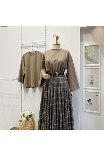 Faya Boutique Koyu Vizon Modal Kumaş Bluz