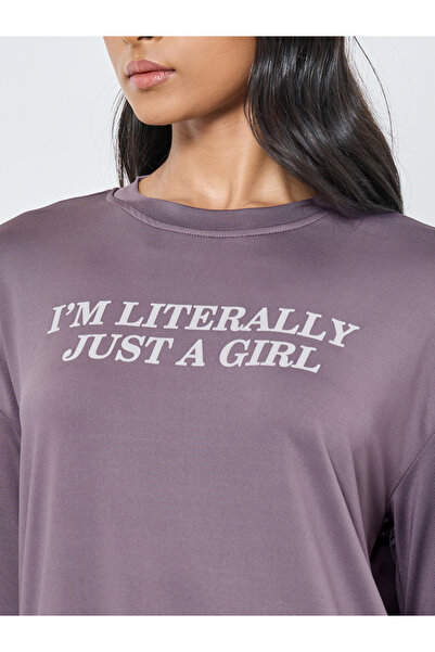 Take Two By Styli Purple Slogan Print Oversized T-Shirt