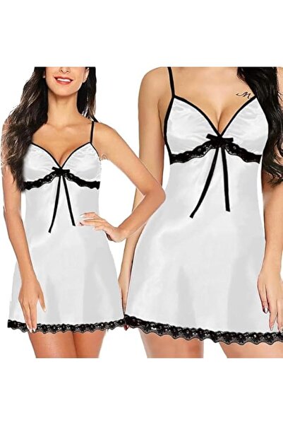 Margoun Satin Spaghetti Strap Nightdress with Lace Trim V-Neck Chemise