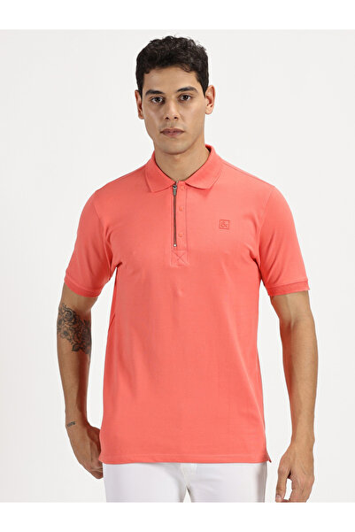 Simple And Rare By Styli Men Coral Quarter Zip Polo with Press Button