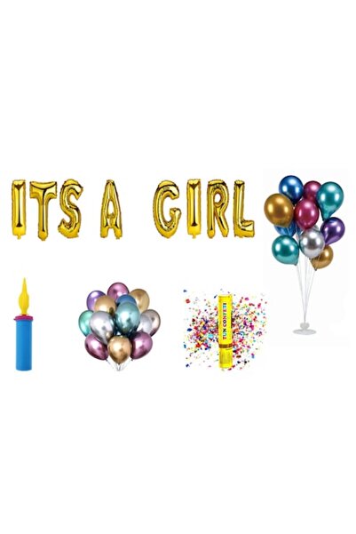 OEM Комплект балони "Това е момиче", украса за торта, 69 бр., златисти