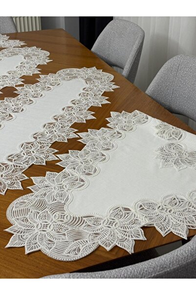 Çt Çeyizci Tekstil Living Room Set 5 Piece Lace Tablecloth Runner Set Velvet