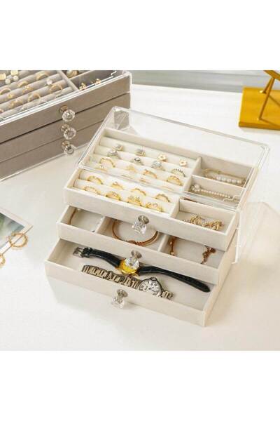 AB Luxury Concept Cutie de bijuterii pentru inele, coliere, cercei și brățări, cu 3 sertare din catifea moale, 23x13x11 cm