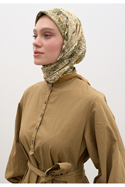 Fresh Tiny Daisy Pattern Cotton Viscose Scarf Earth