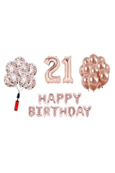 OEM Set 36 Baloane, La mulți ani 21 de ani, Cifre din folie 100 cm, Auriu roz