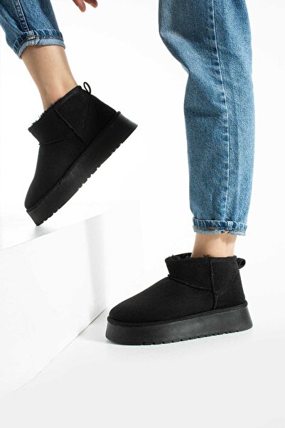 ALANCE Moli Yeni Sezon Ayak Boy Mini Süet İçi Kürklü Tüylü Kalın Taban Kadın Bot