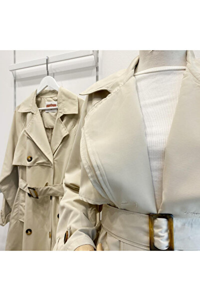 Faya Boutique Krem Düğme Detaylı Clove Trençkot
