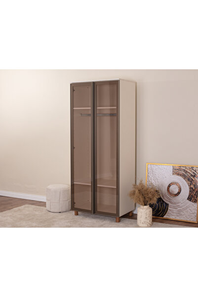 DONACO İtra 2 Kapaklı Gardırop – Krem Gövde, Cam Kapak